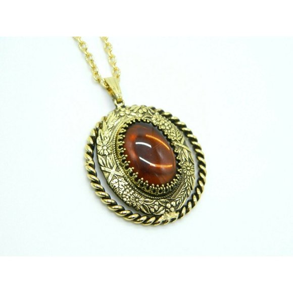 Pcraft Jewelry - Pcraft Brown Glass Rhinestone Gold Tone Pendant Ne